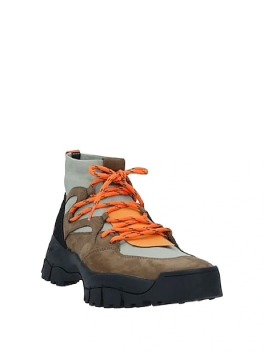 Tod's Brown and Olive Suede High-Top Trail Boot with Orange Laces